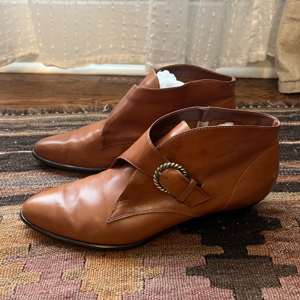 80’s Brown Leather Ankle Boots with Buckle